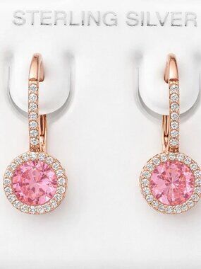 Created 1.88 Cts Pink & W/Sapphire Dangle Earring 14k Rose Gold Plated(.925)